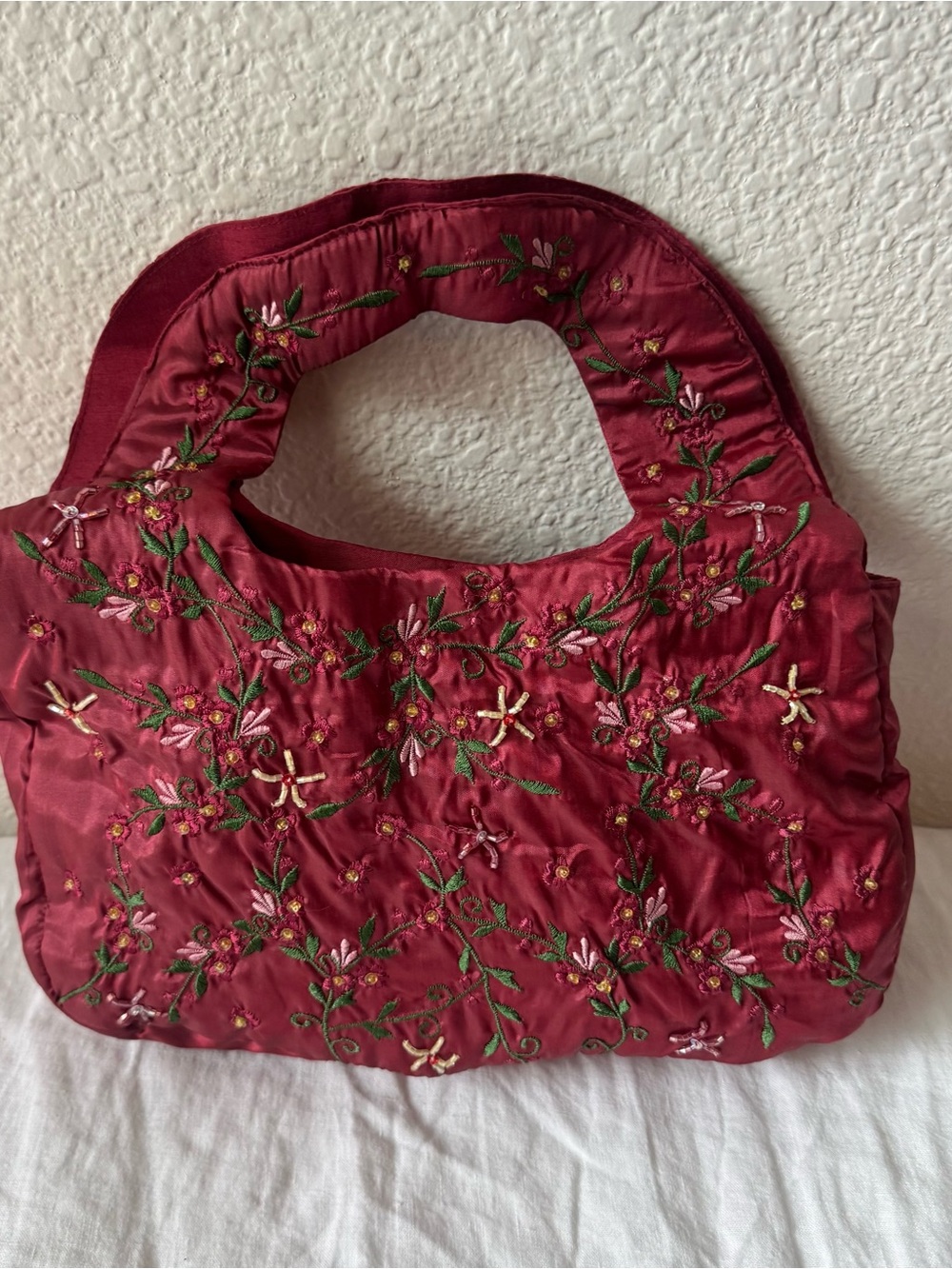 April Cornell Embroidered burgundy Red hand by